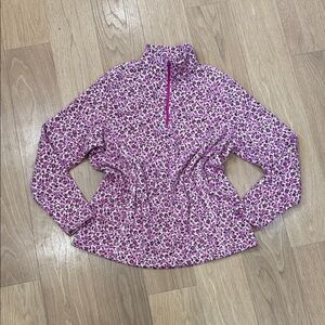 Lands' End Pink Floral Print 1/4 Zip Pullover Fleece Top / Jacket Size XL